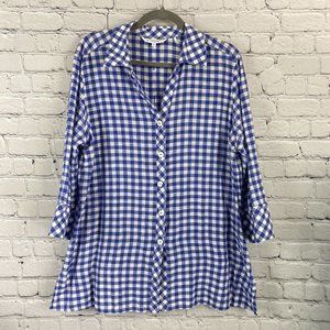 Foxcroft Blue White Rosita Gingham Checked Cotton Buttoned Shirt Top